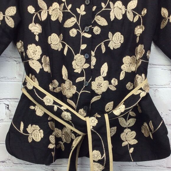 SilkLand Black and Gold Floral Jacket - Picture 4 of 8